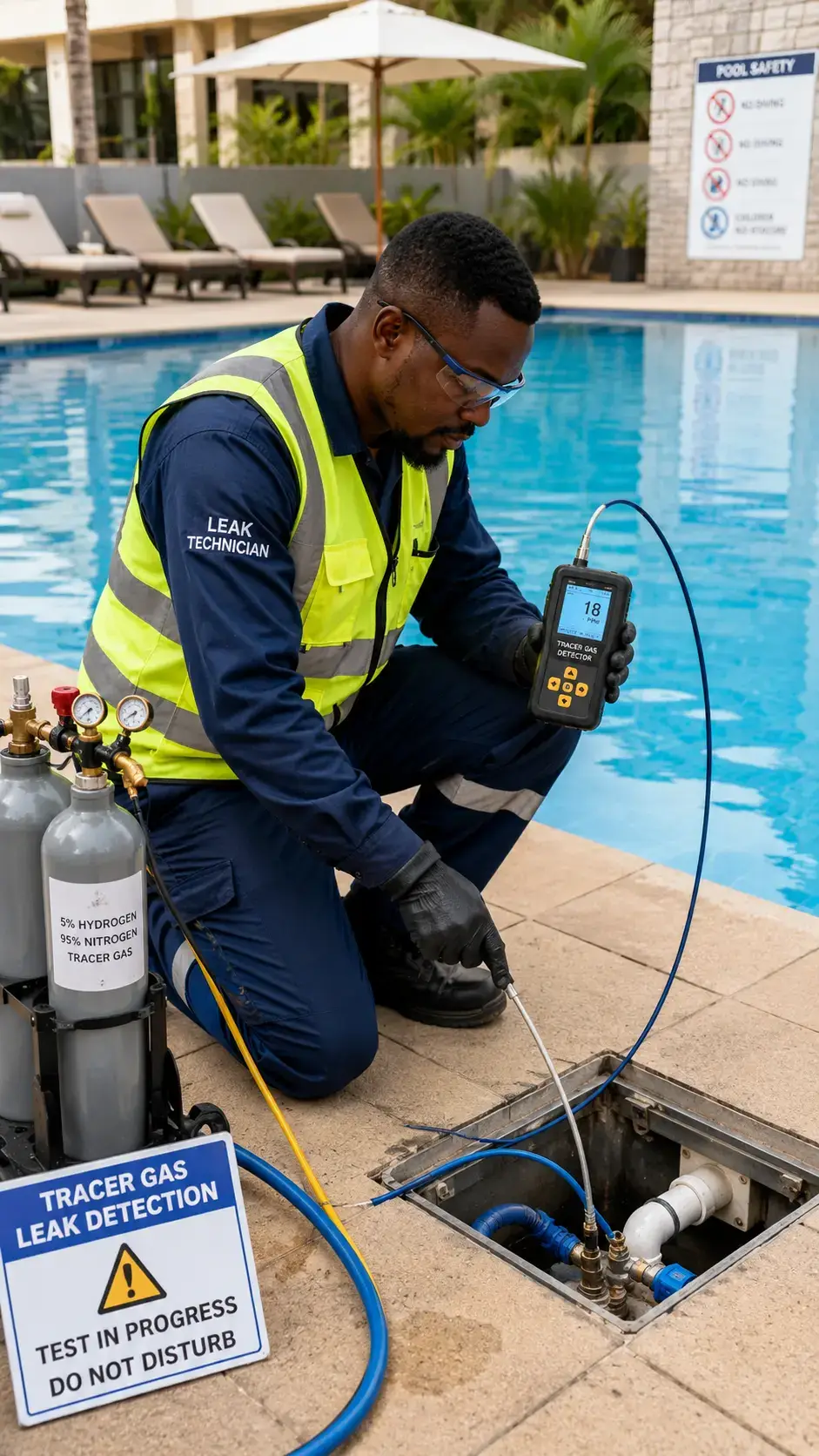 commercial pool leak detection johannesburg tracer gas testing hotel pool